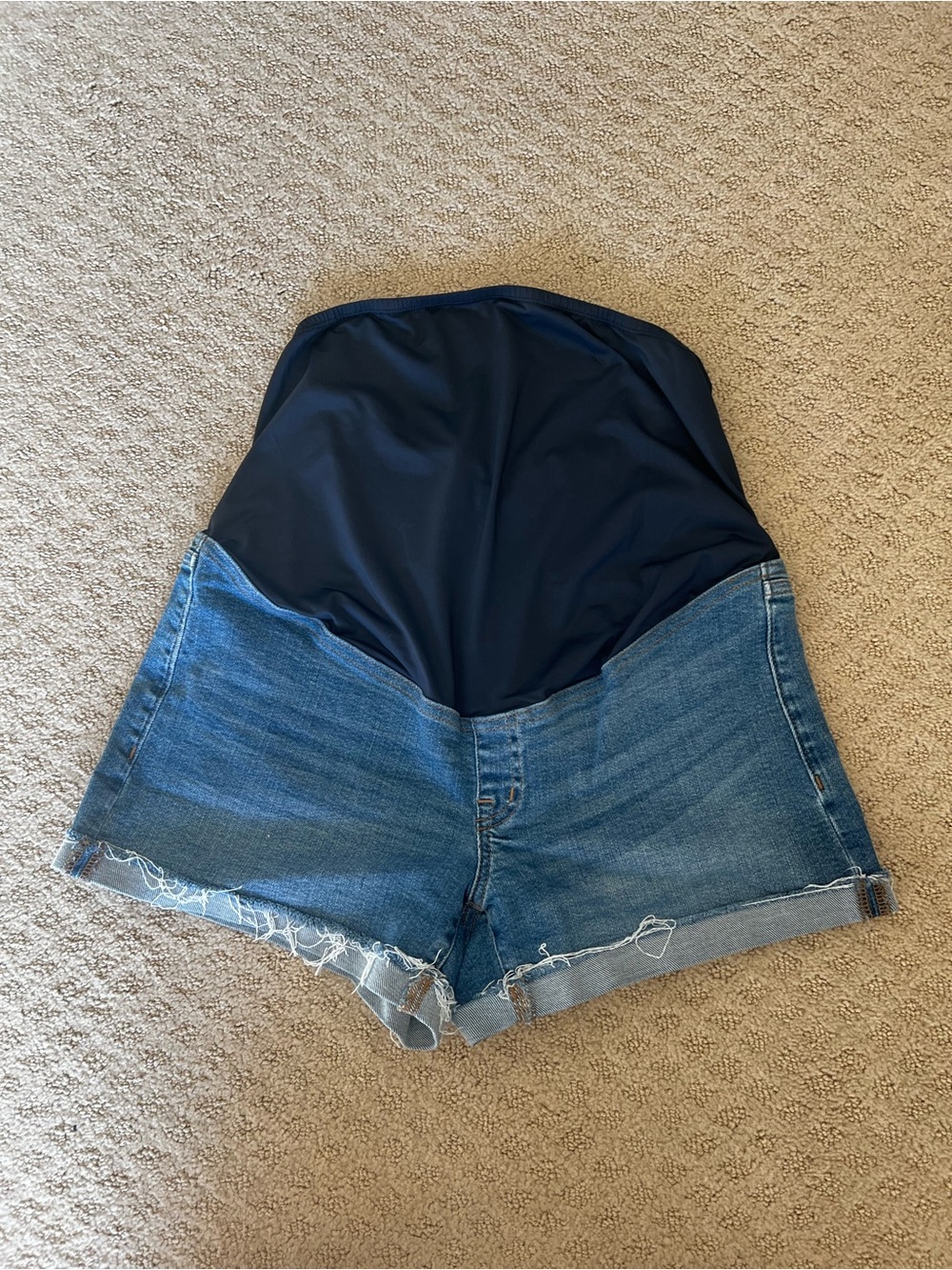 Madewell Blue Denim Maternity Shorts with Black Belly Panel